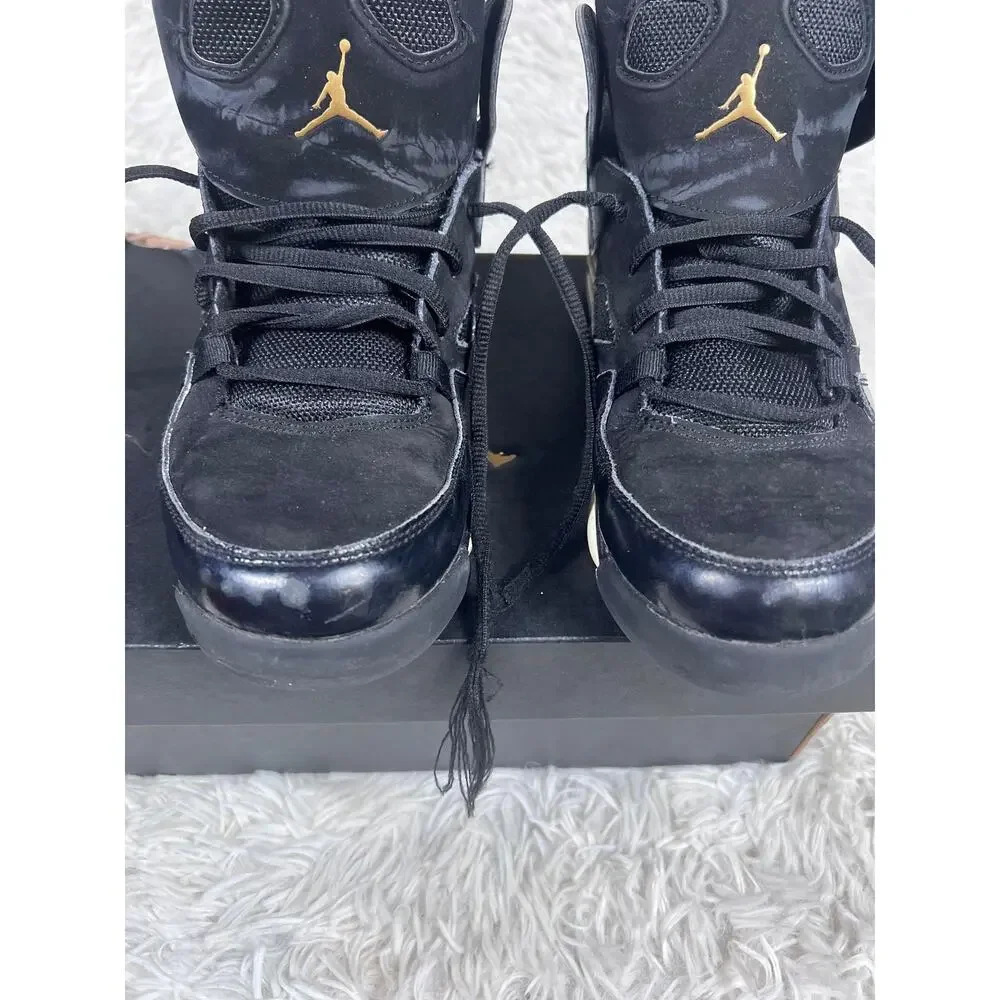 Air Jordan Flight Club 91 Shoes Youth Size 7Y Black Metallic Gold GS 555472-031